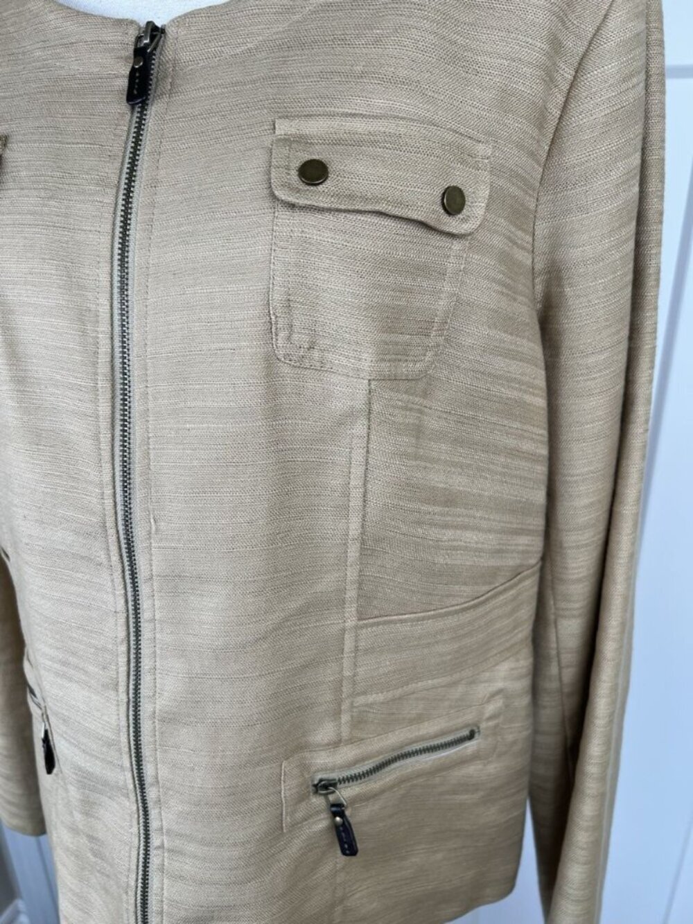 Dana Buchman Jacket Womens 16 Maize Cotton Linen Zip Utility Safari Lined - Picture 2 of 9